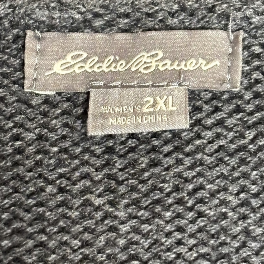 Eddie Bauer Chunky Knit Cardigan Sweater Gray Women's Size 2XL Fisherman Cotton - Picture 2 of 9